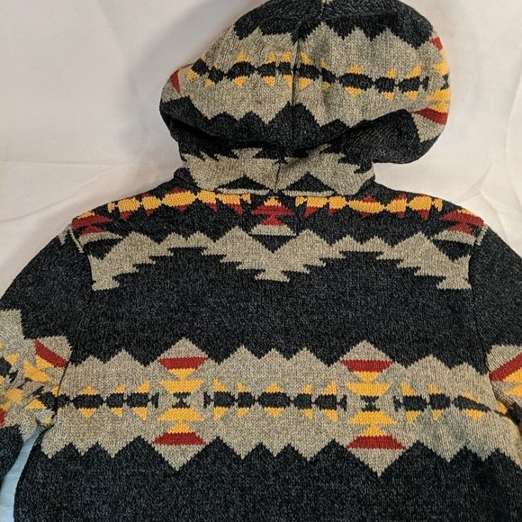 American Eagle Heavy knit Hooded Sweater Hoodie XS Men's Women's Grey Aztec - Picture 11 of 14